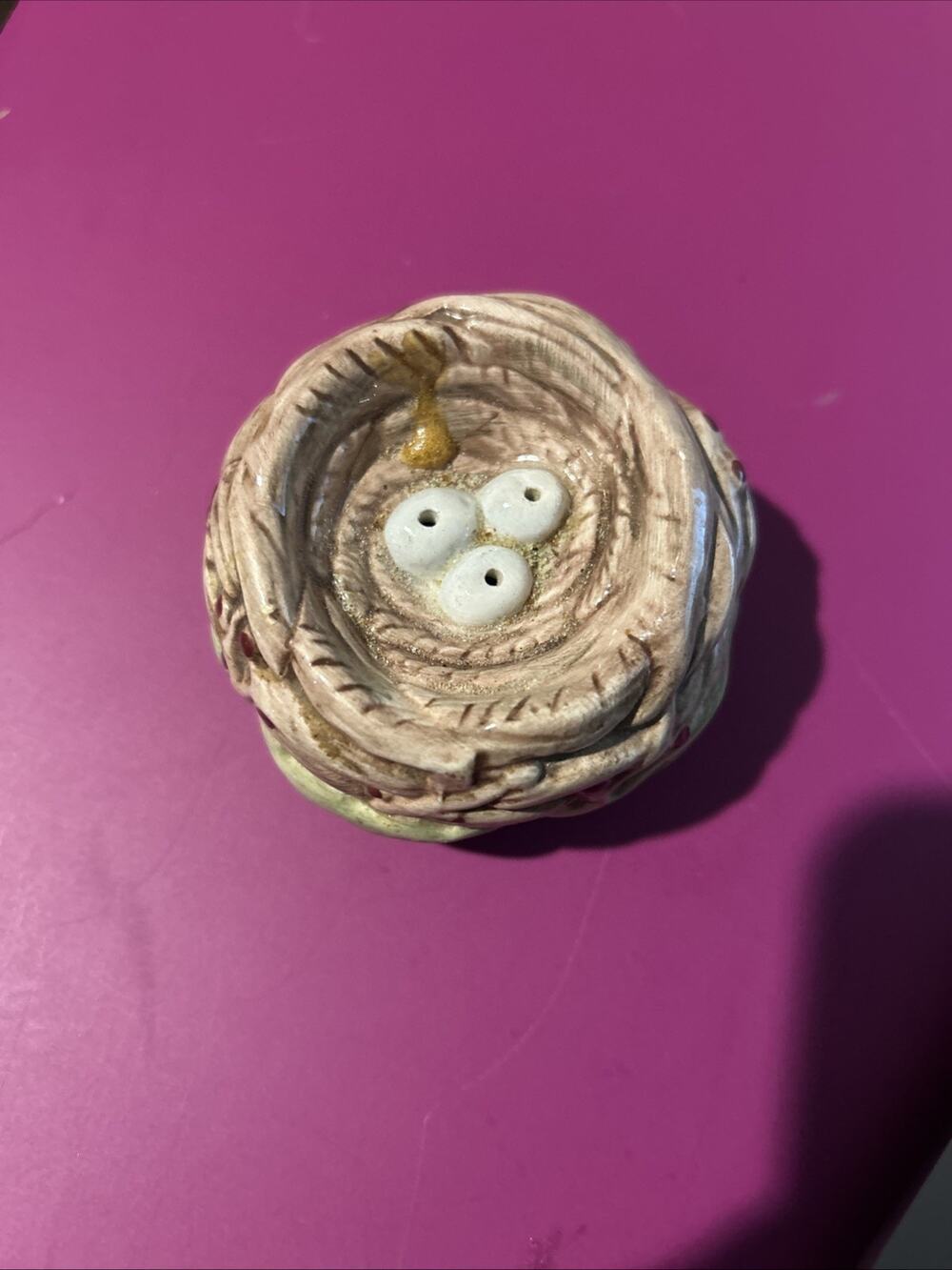 Ceramic Bird Nest Figurine with Three Eggs